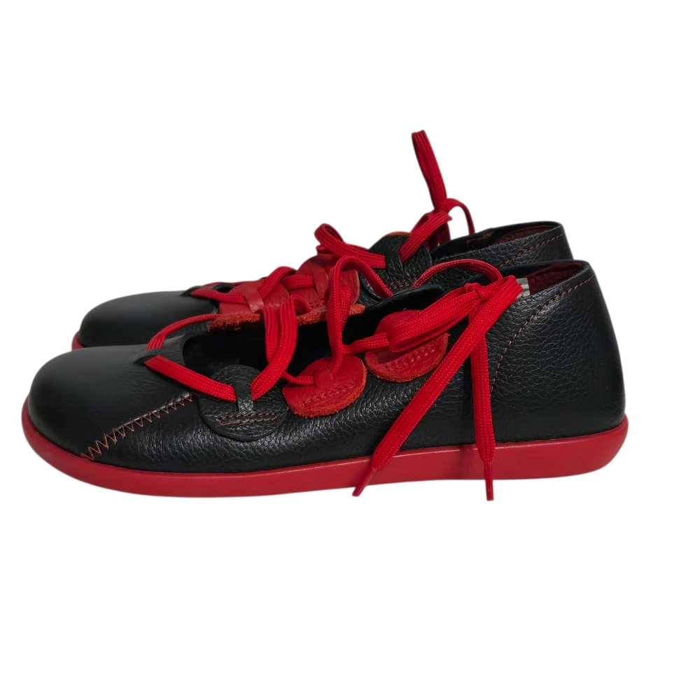 Clamp Vangy Handmade Black Leather Flats With Red Laces Womens Sheos Size EU 38 - Picture 6 of 8
